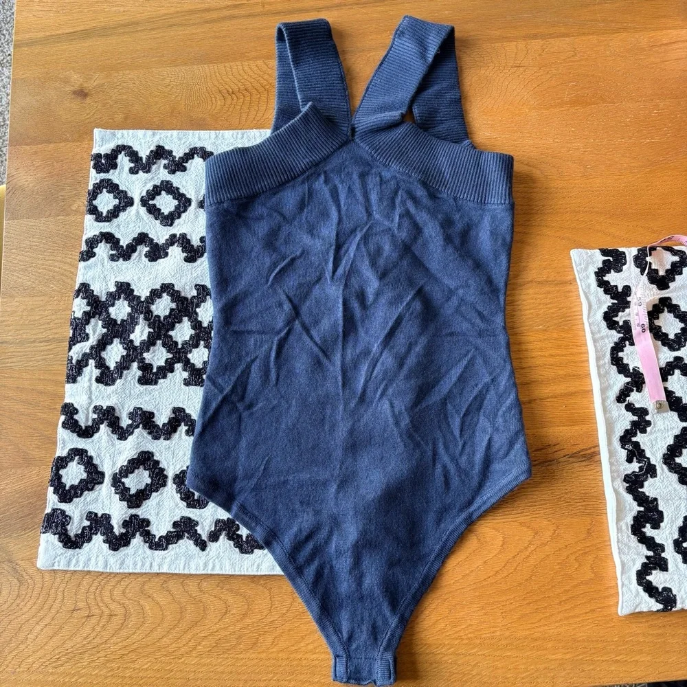 Le Lis navy blue knit bodysuit one piece women’s size XS